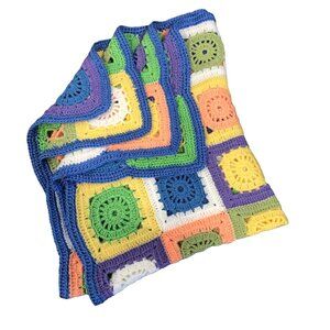Handcrafted Crochet Granny Square Blanket Colorful 44x30 Inches Pastel Multicolo